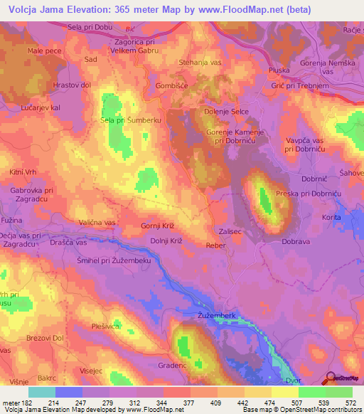 Volcja Jama,Slovenia Elevation Map