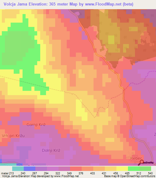 Volcja Jama,Slovenia Elevation Map