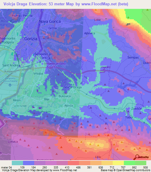 Volcja Draga,Slovenia Elevation Map