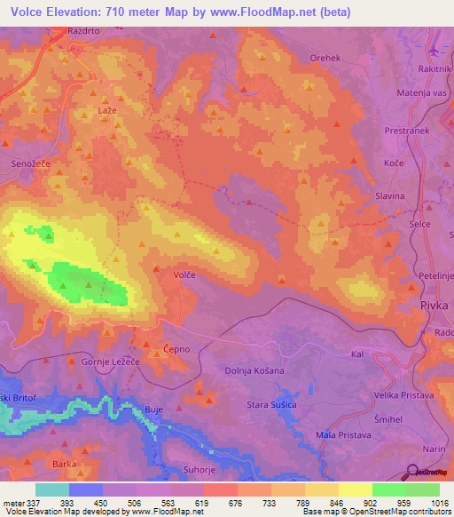 Volce,Slovenia Elevation Map