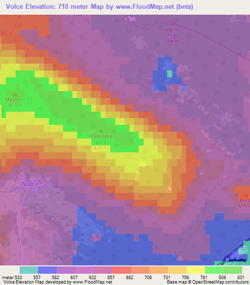 Volce,Slovenia Elevation Map