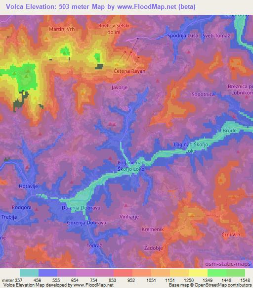 Volca,Slovenia Elevation Map