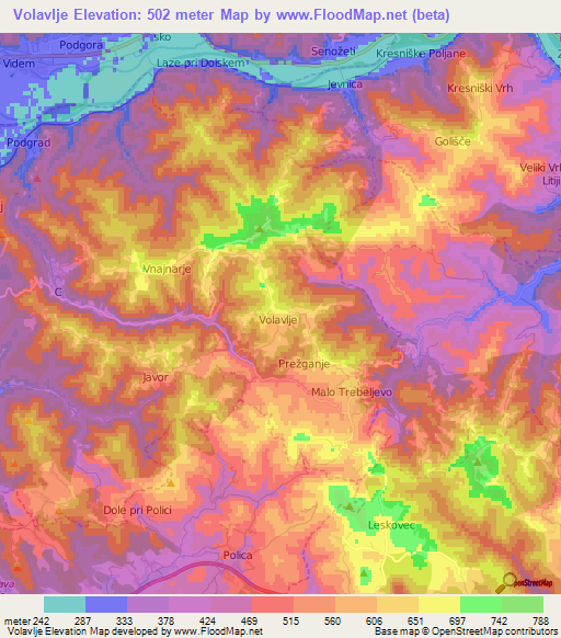 Volavlje,Slovenia Elevation Map