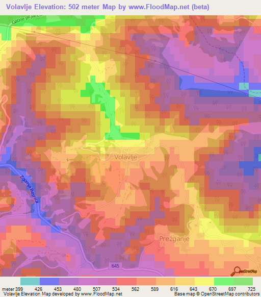 Volavlje,Slovenia Elevation Map