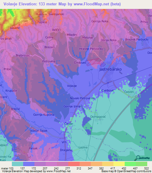 Volavje,Croatia Elevation Map