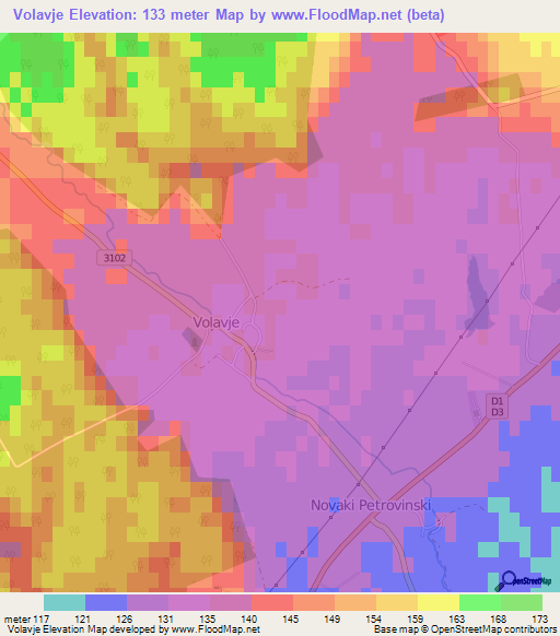 Volavje,Croatia Elevation Map