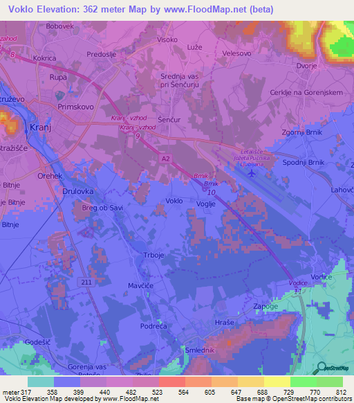 Voklo,Slovenia Elevation Map