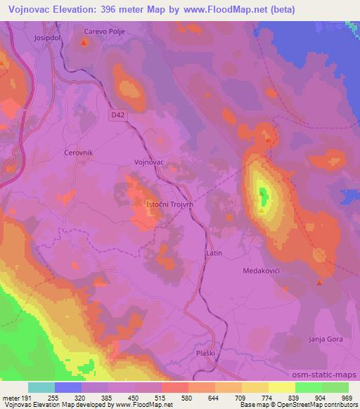 Vojnovac,Croatia Elevation Map