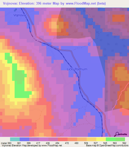 Vojnovac,Croatia Elevation Map