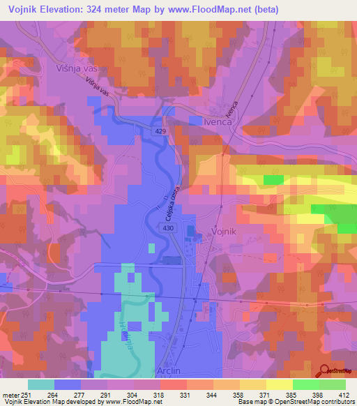 Vojnik,Slovenia Elevation Map