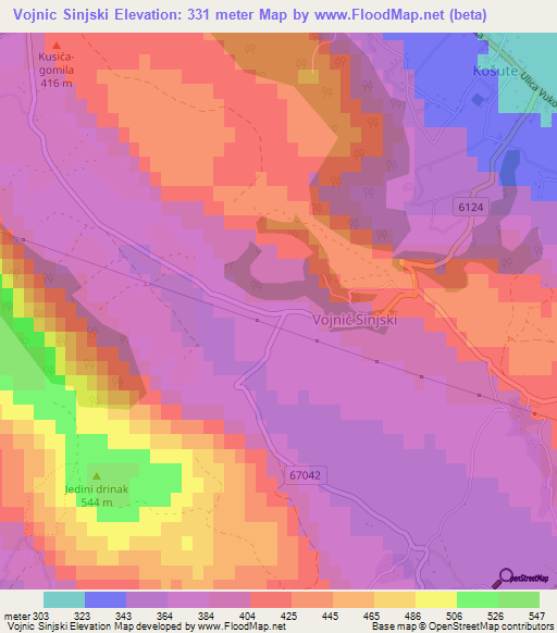 Vojnic Sinjski,Croatia Elevation Map