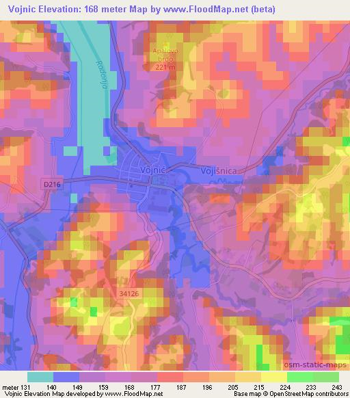 Vojnic,Croatia Elevation Map