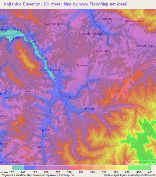 Vojisnica,Croatia Elevation Map