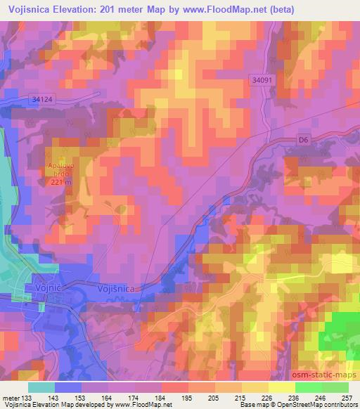 Vojisnica,Croatia Elevation Map