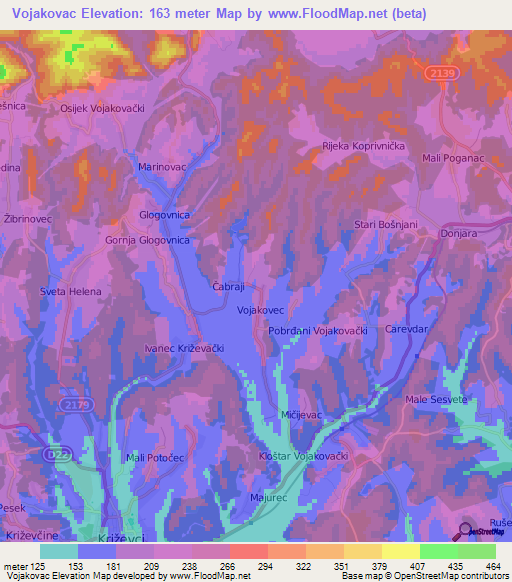 Vojakovac,Croatia Elevation Map