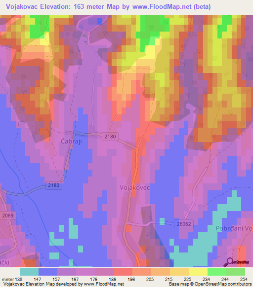 Vojakovac,Croatia Elevation Map