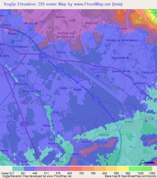 Voglje,Slovenia Elevation Map