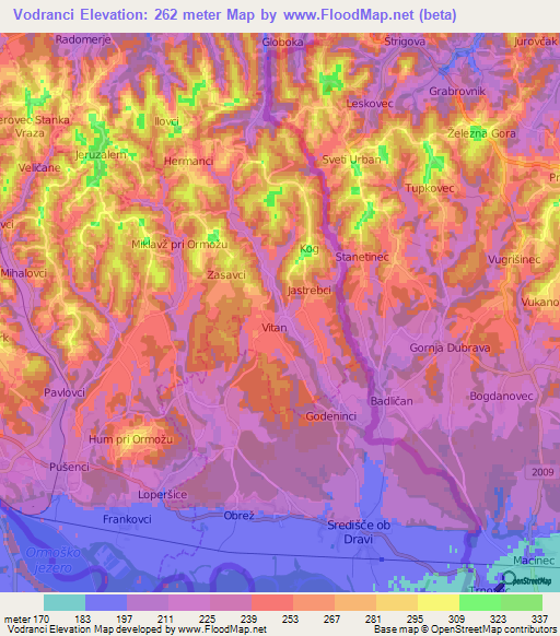 Vodranci,Slovenia Elevation Map