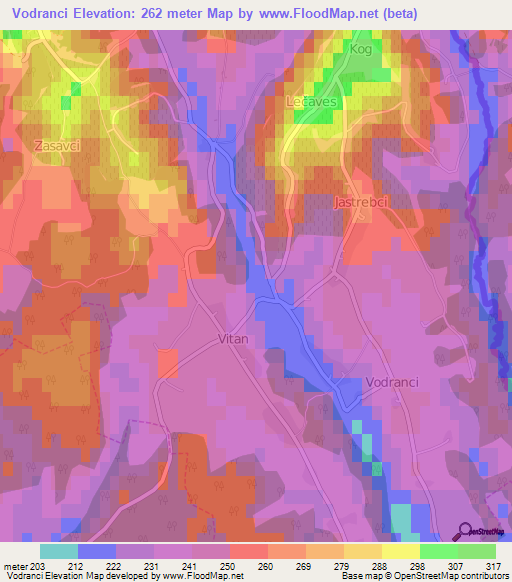 Vodranci,Slovenia Elevation Map