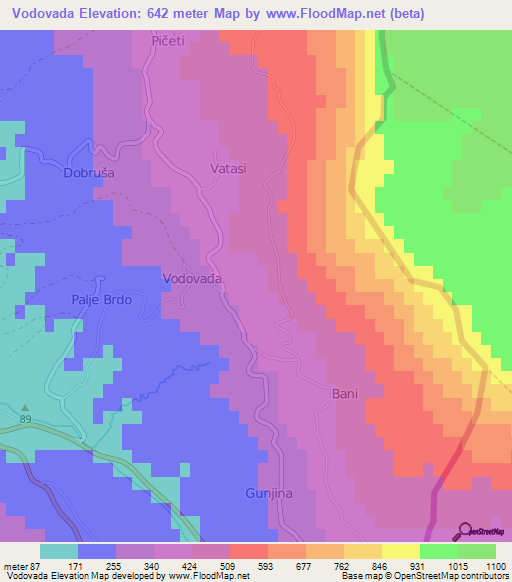 Vodovada,Croatia Elevation Map