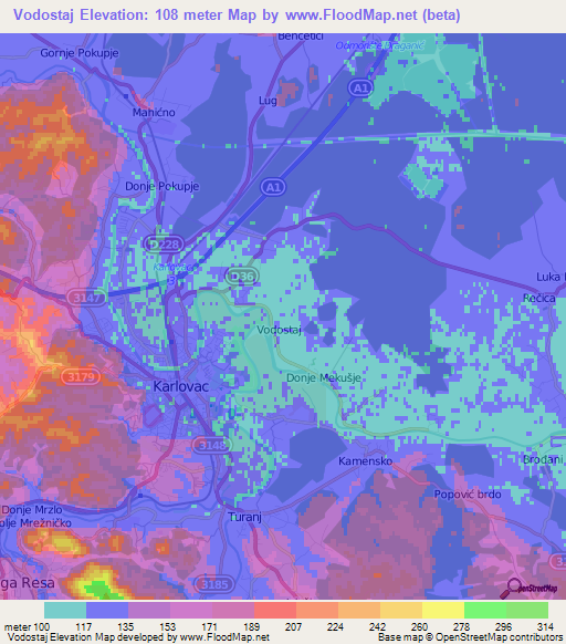 Vodostaj,Croatia Elevation Map