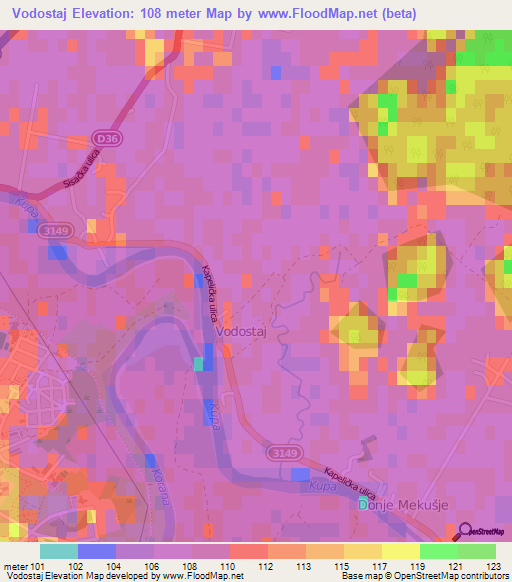 Vodostaj,Croatia Elevation Map