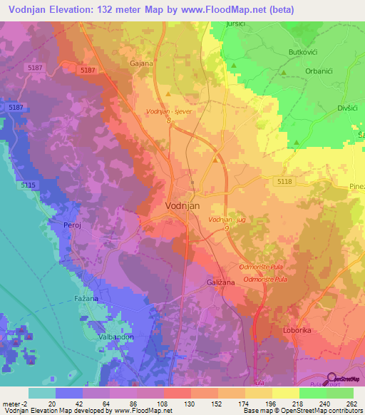 Vodnjan,Croatia Elevation Map