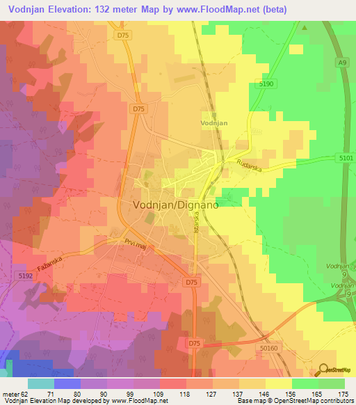 Vodnjan,Croatia Elevation Map