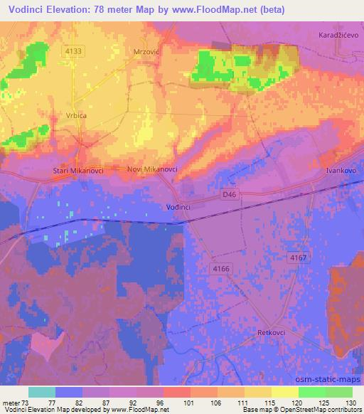 Vodinci,Croatia Elevation Map