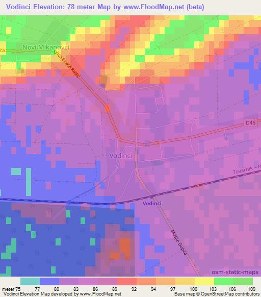 Vodinci,Croatia Elevation Map