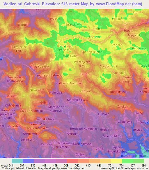 Vodice pri Gabrovki,Slovenia Elevation Map