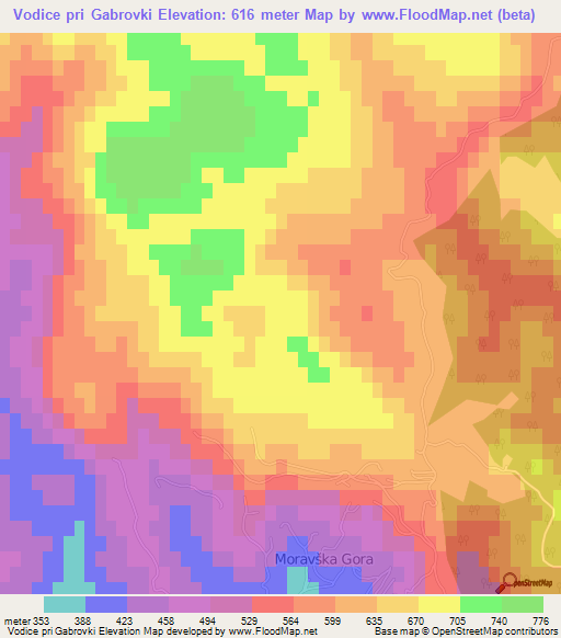 Vodice pri Gabrovki,Slovenia Elevation Map