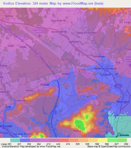 Vodice,Slovenia Elevation Map