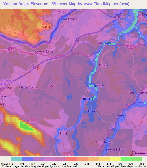 Vodena Draga,Croatia Elevation Map