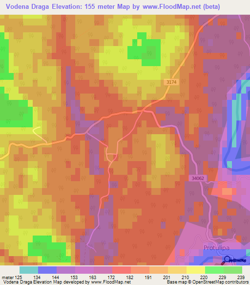 Vodena Draga,Croatia Elevation Map