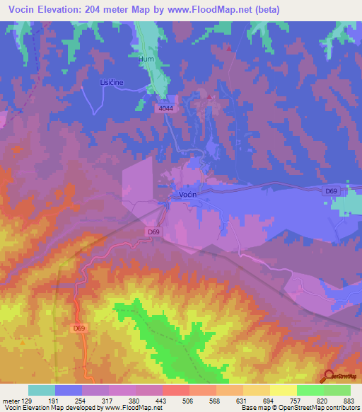 Vocin,Croatia Elevation Map