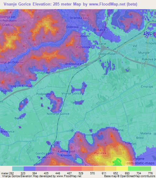 Vnanje Gorice,Slovenia Elevation Map