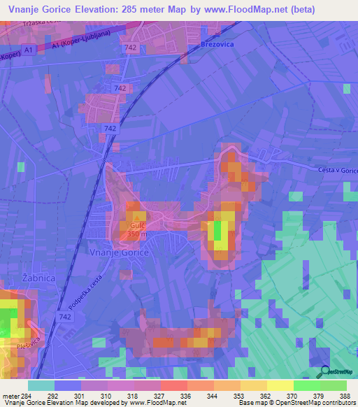 Vnanje Gorice,Slovenia Elevation Map