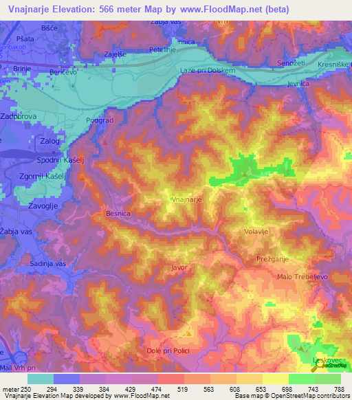 Vnajnarje,Slovenia Elevation Map