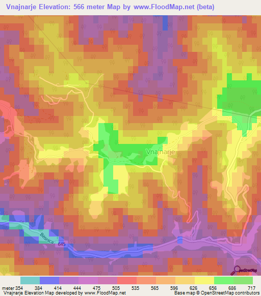 Vnajnarje,Slovenia Elevation Map