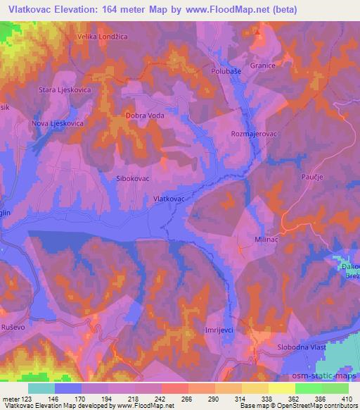 Vlatkovac,Croatia Elevation Map