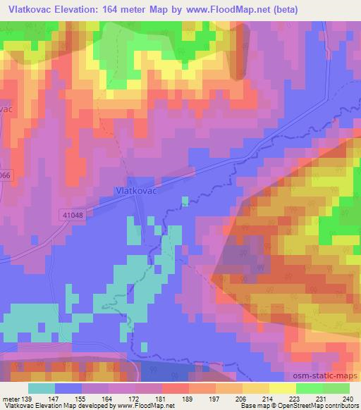 Vlatkovac,Croatia Elevation Map