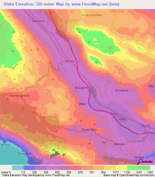 Vlaka,Croatia Elevation Map