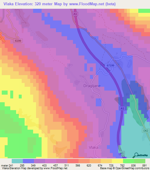 Vlaka,Croatia Elevation Map