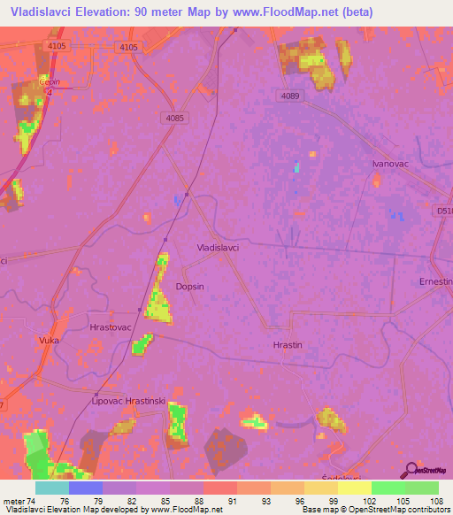 Vladislavci,Croatia Elevation Map