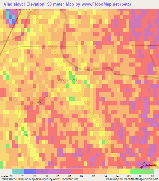 Vladislavci,Croatia Elevation Map