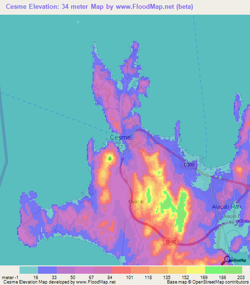 Cesme,Turkey Elevation Map