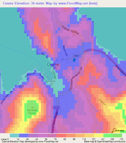 Cesme,Turkey Elevation Map