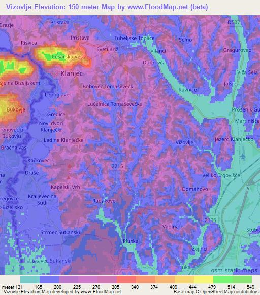 Vizovlje,Croatia Elevation Map