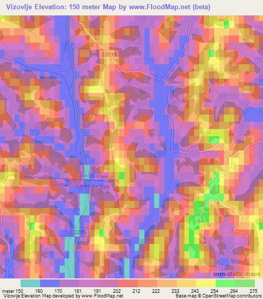 Vizovlje,Croatia Elevation Map